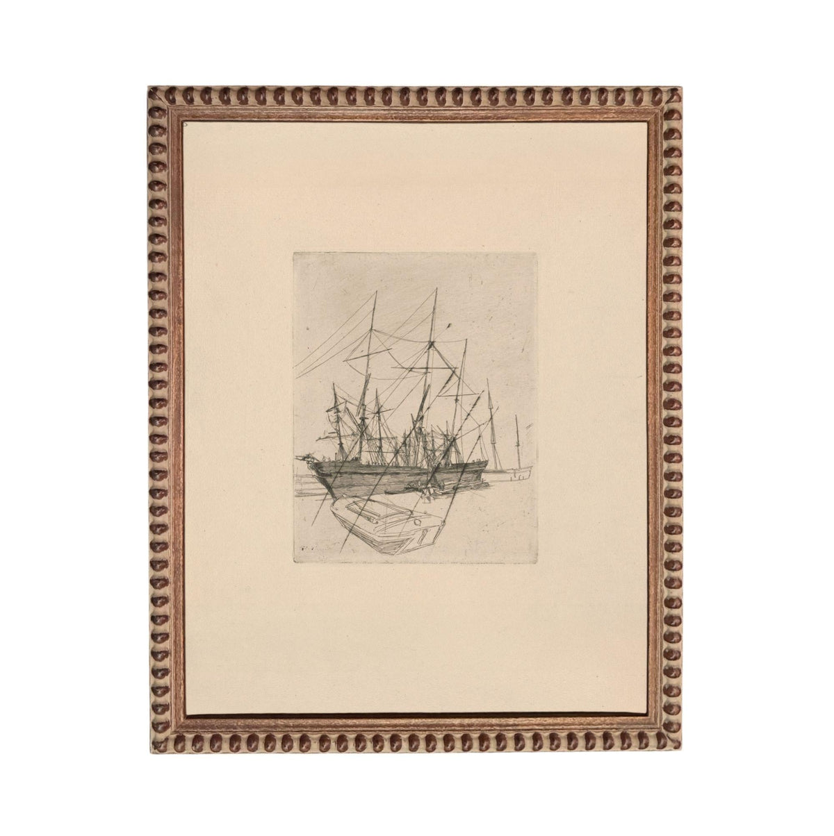 The image is a framed print depicting a ship sailing on the water.