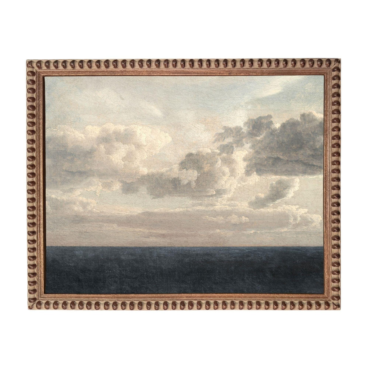 The image is a painting of a cloudy sky over a body of water, likely the ocean.