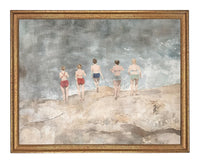 Vintage Beach Scene Framed Canvas Art Print #COAS-207