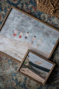 Vintage Beach Scene Framed Canvas Art Print #COAS-207