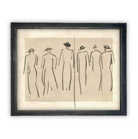 READY TO SHIP 8X10 Vintage Framed Canvas Art: Women Walking Sketch Print