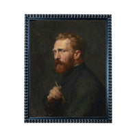 The image is a painting of a man with a beard, wearing a dark coat, and holding a pipe.