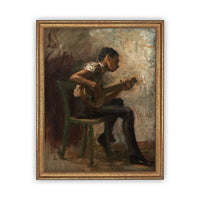 Vintage Framed Canvas Art Boy Playing Guitar #P-509