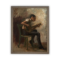 Vintage Framed Canvas Art Boy Playing Guitar #P-509