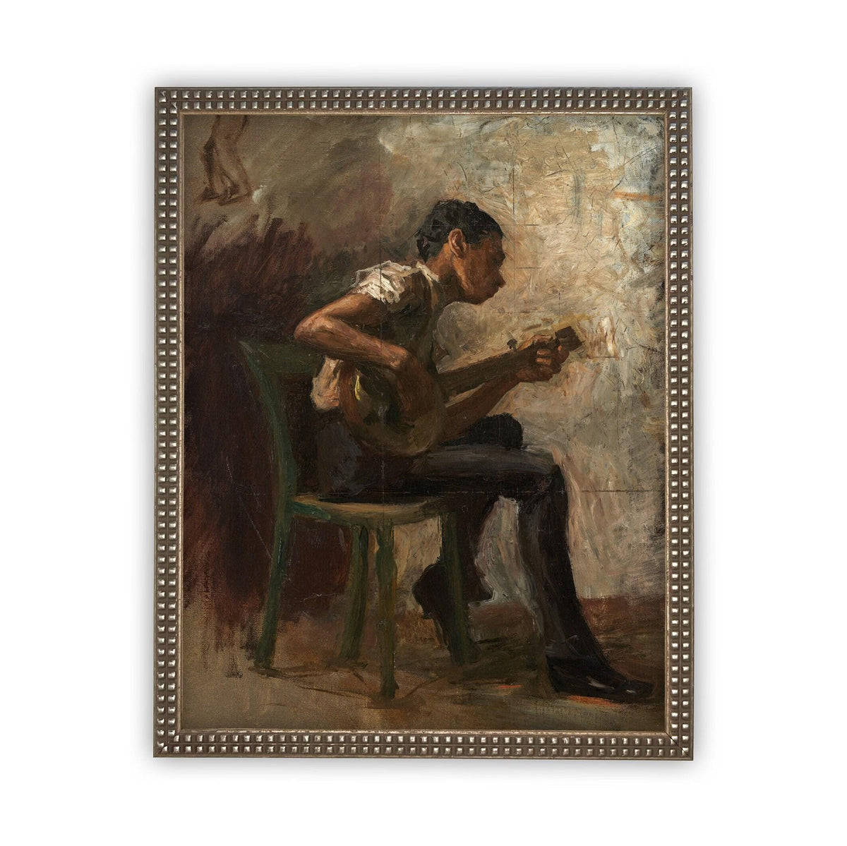 Vintage Framed Canvas Art Boy Playing Guitar #P-509