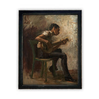 Vintage Framed Canvas Art Boy Playing Guitar #P-509