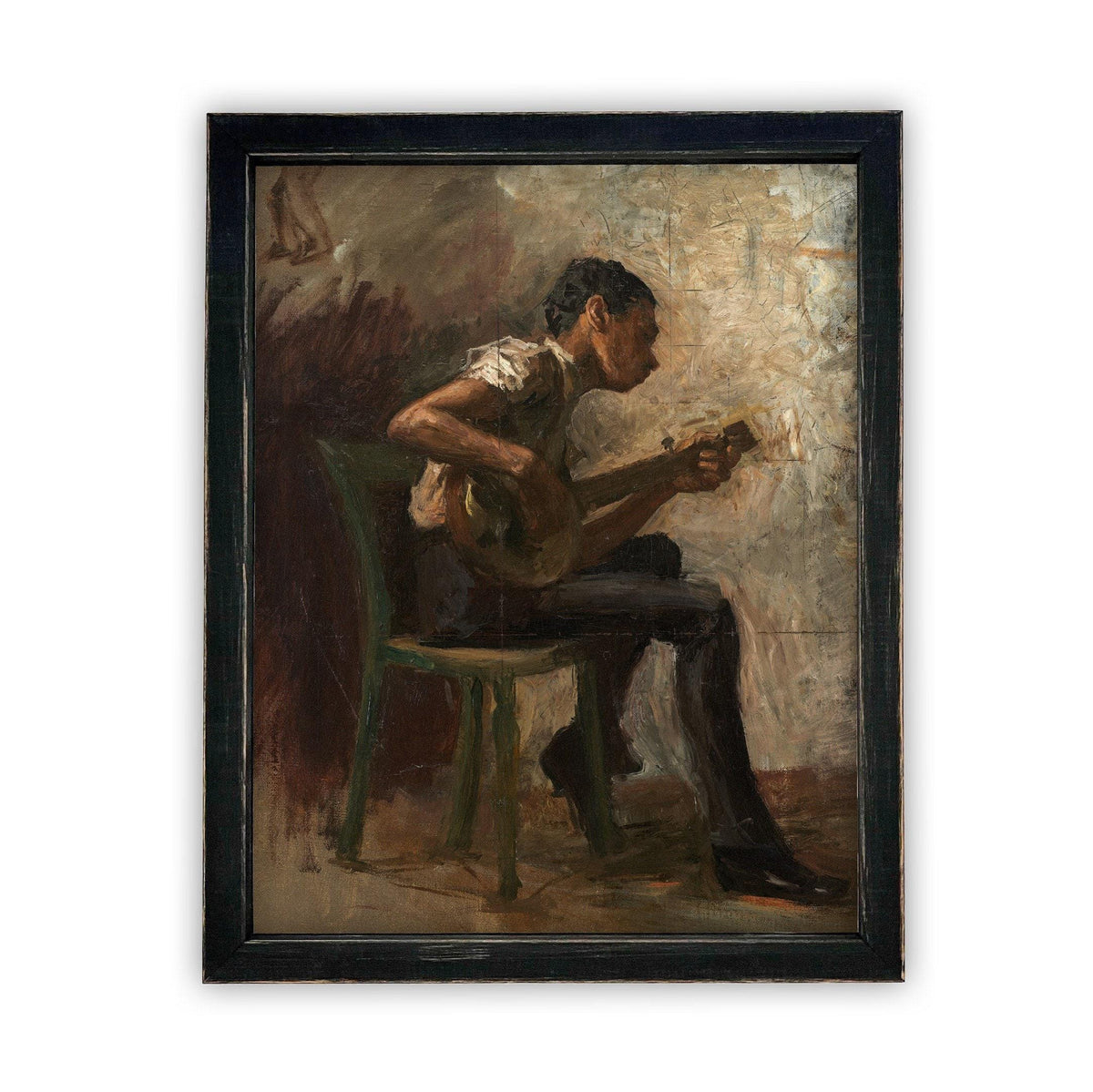 Vintage Framed Canvas Art Boy Playing Guitar #P-509
