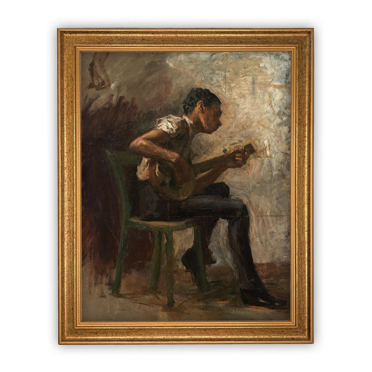 Vintage Framed Canvas Art Boy Playing Guitar #P-509
