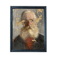 The image is a framed painting depicting an elderly man with a long white beard.
