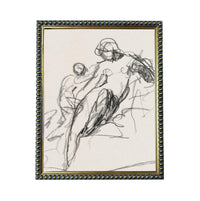 The image is a black and white sketch of a person, likely a woman, with a more abstract and expressive style.