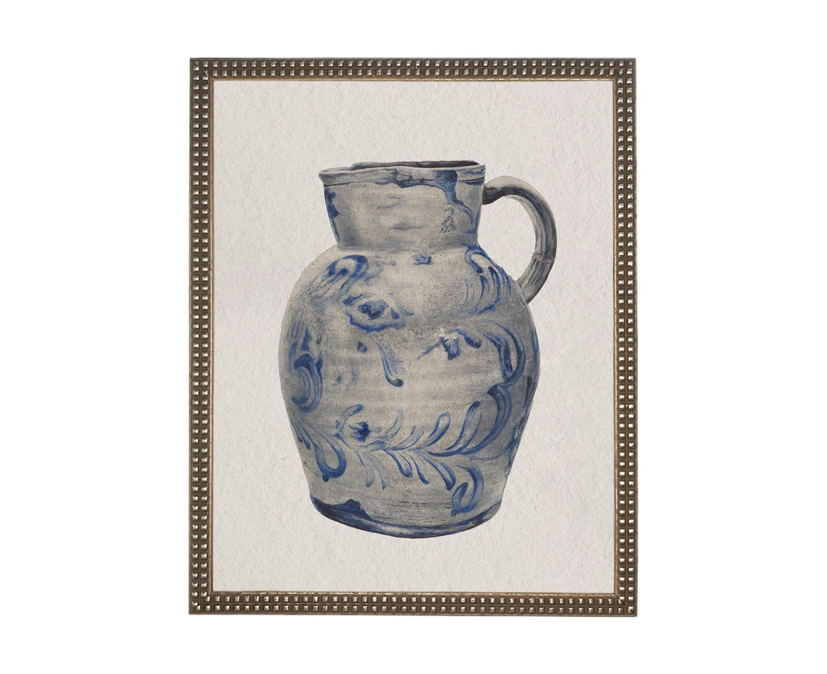 Vintage Framed Blue White Pottery Still Life on Canvas #ST-640