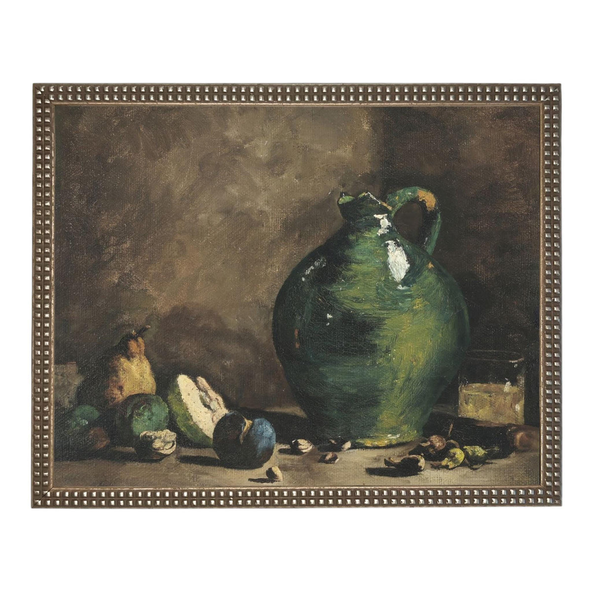 Vintage Framed Canvas Print: Green Pottery Still Life #ST-639