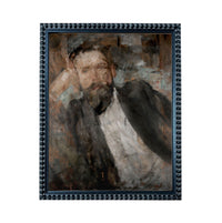 The image is a framed painting depicting a man with a beard, wearing a suit and looking pensive.