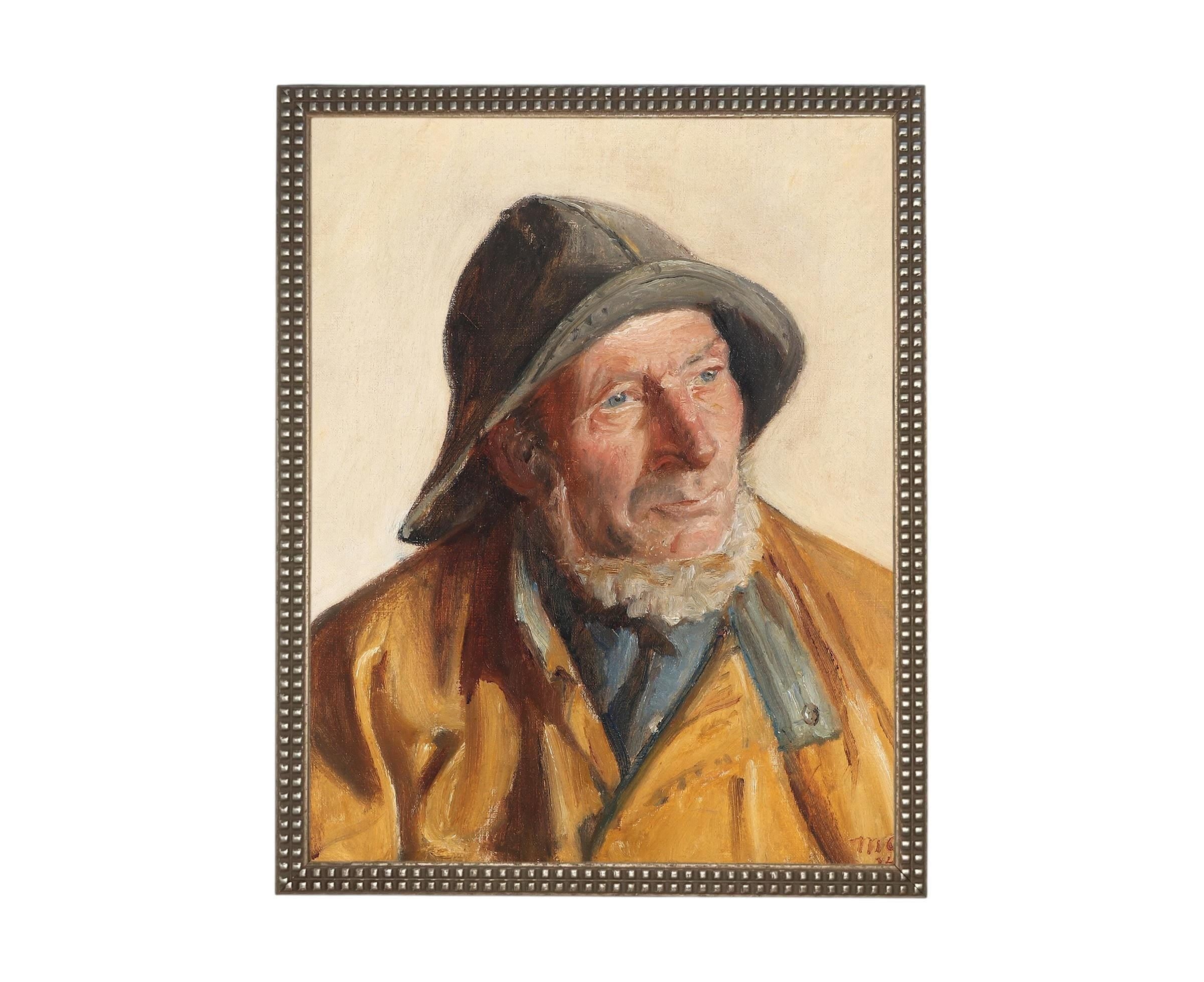 Vintage Framed Canvas Art Portrait of a Fisherman #P-556