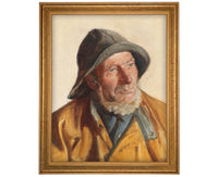 Vintage Framed Canvas Art Portrait of a Fisherman #P-556