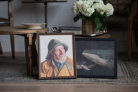 Vintage Framed Canvas Art Portrait of a Fisherman #P-556