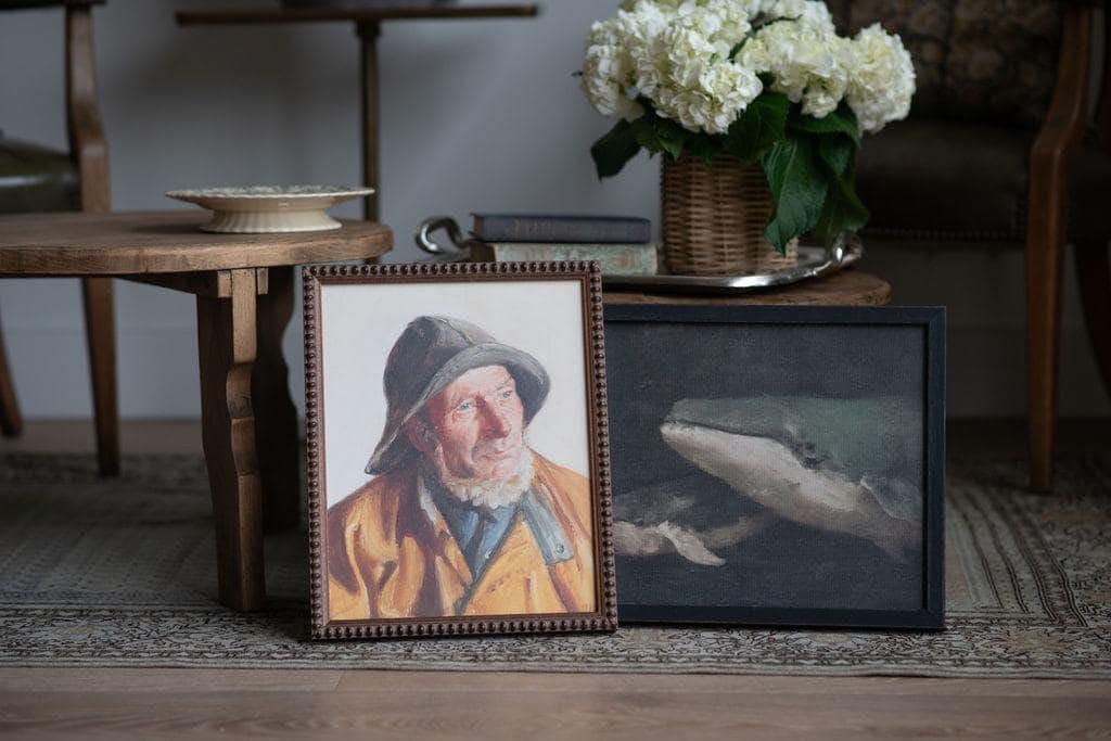 Vintage Framed Canvas Art Portrait of a Fisherman #P-556