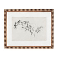 The image is a framed artwork depicting a branch with leaves, which is a simple and elegant representation of nature.