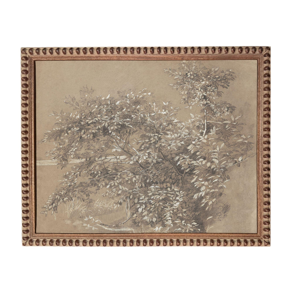 The image is a framed artwork depicting a tree with lush foliage.