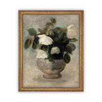 Framed Canvas White Roses Art #BOT-126