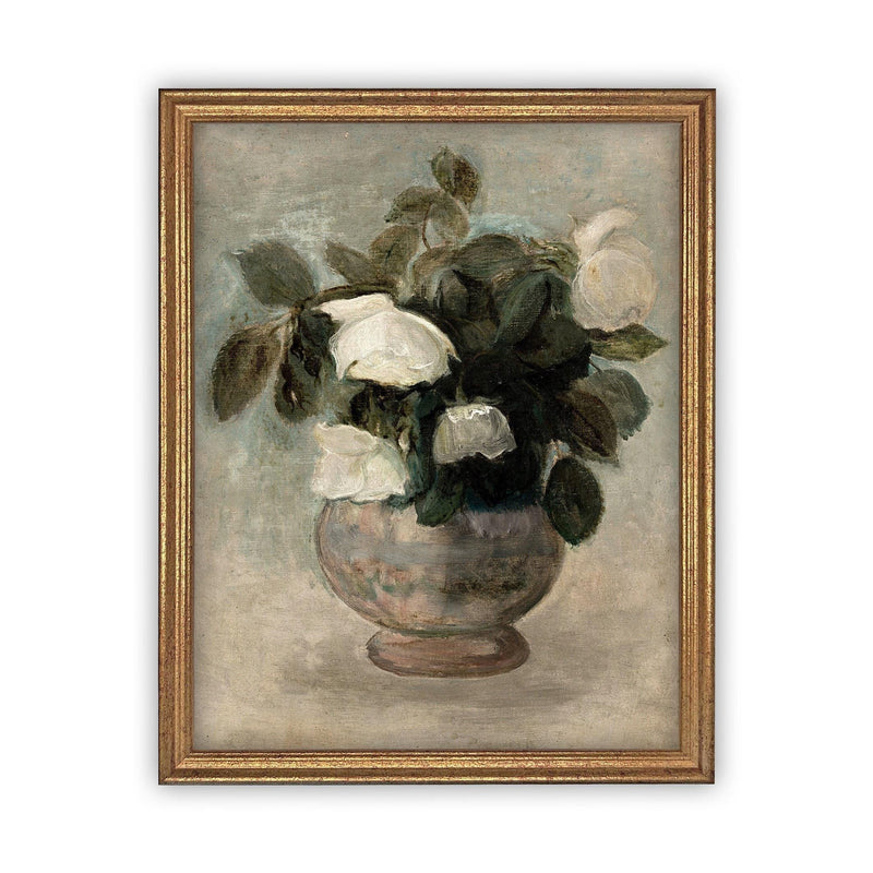 Framed Canvas White Roses Art #BOT-126