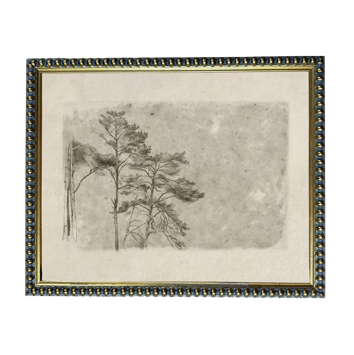 The image is a framed artwork depicting a tree with a textured background.