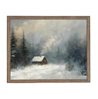 Vintage Framed Canvas Art // Framed Vintage Christmas Print // Vintage Cottage Painting // Winter Landscape // Lakehouse Cabin // CH-332