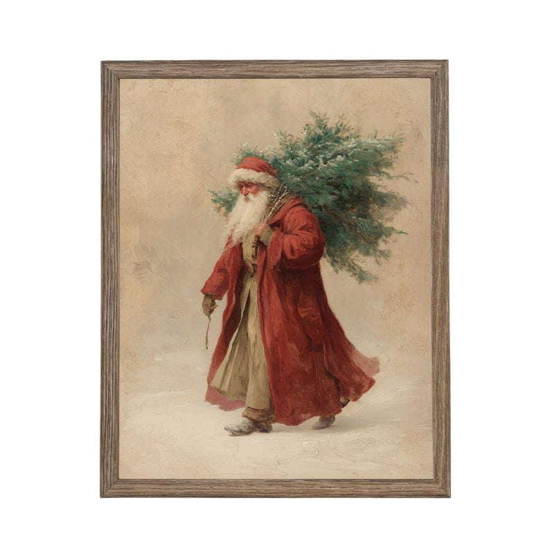 Framed Vintage Santa Christmas Canvas Print: Farmhouse Winter Art Print #CH-334