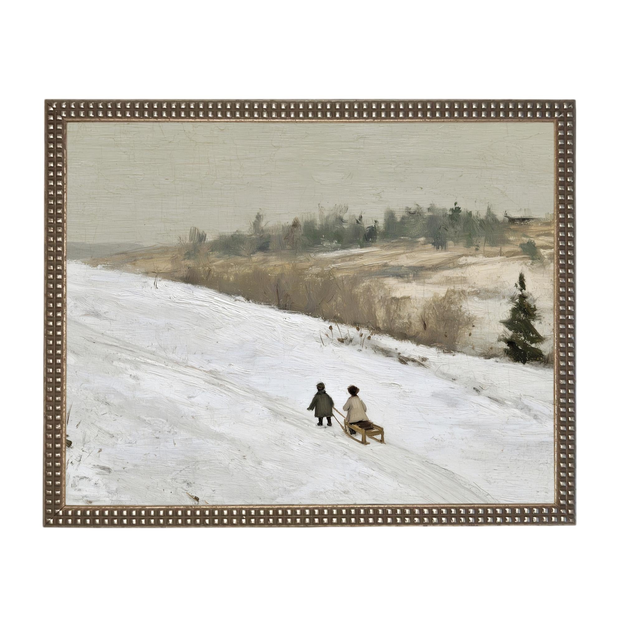 Vintage Sleigh Ride Canvas Print: Framed Winter Christmas Farmhouse Art CH-337