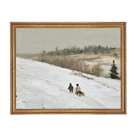 Vintage Sleigh Ride Canvas Print: Framed Winter Christmas Farmhouse Art CH-337