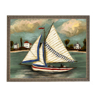 Framed Vintage Sailboat Canvas Print: Coastal Beach House Decor #COAS-208