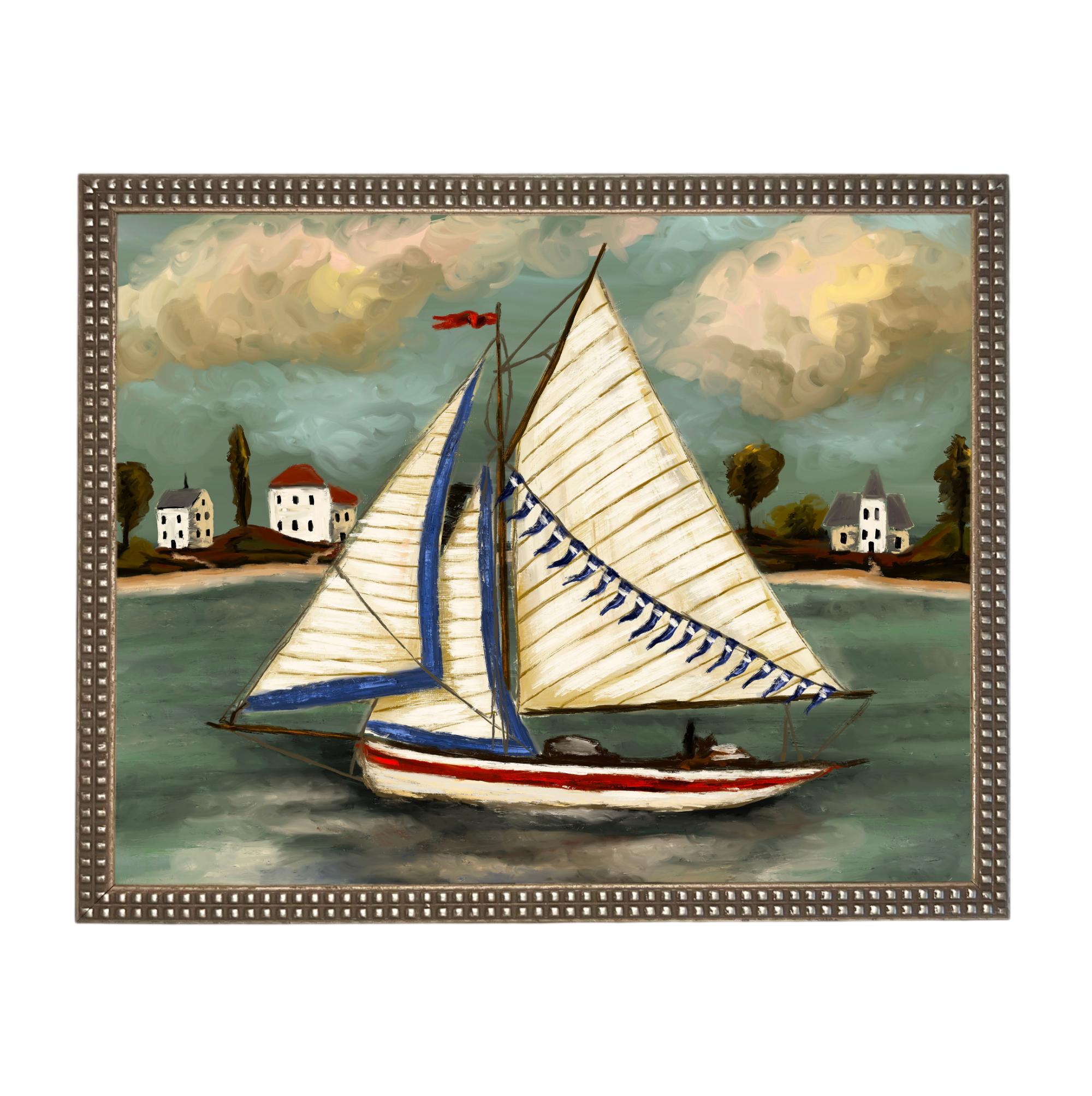 Framed Vintage Sailboat Canvas Print: Coastal Beach House Decor #COAS-208