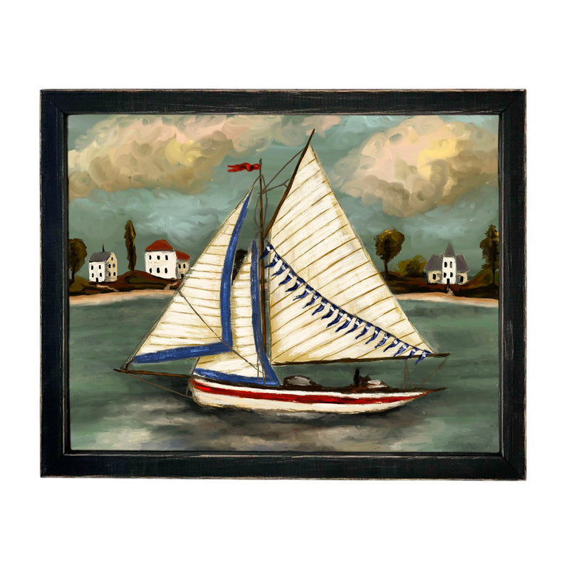 Framed Vintage Sailboat Canvas Print: Coastal Beach House Decor #COAS-208