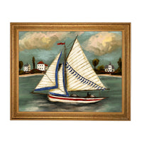 Framed Vintage Sailboat Canvas Print: Coastal Beach House Decor #COAS-208