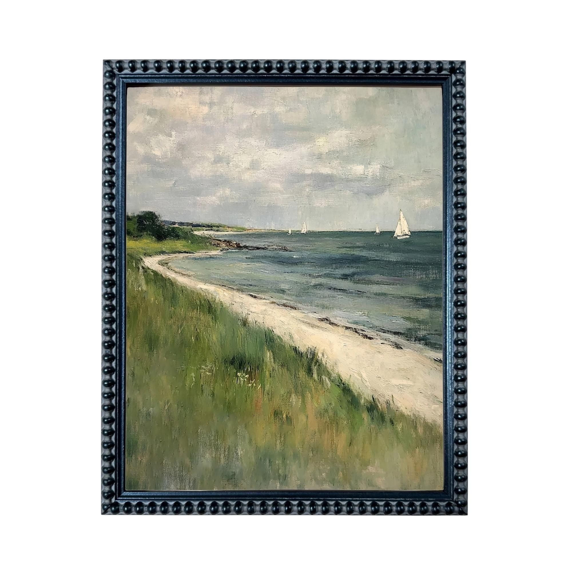 Framed Coastal Canvas Print: Vintage Beach House Art #COAS-209
