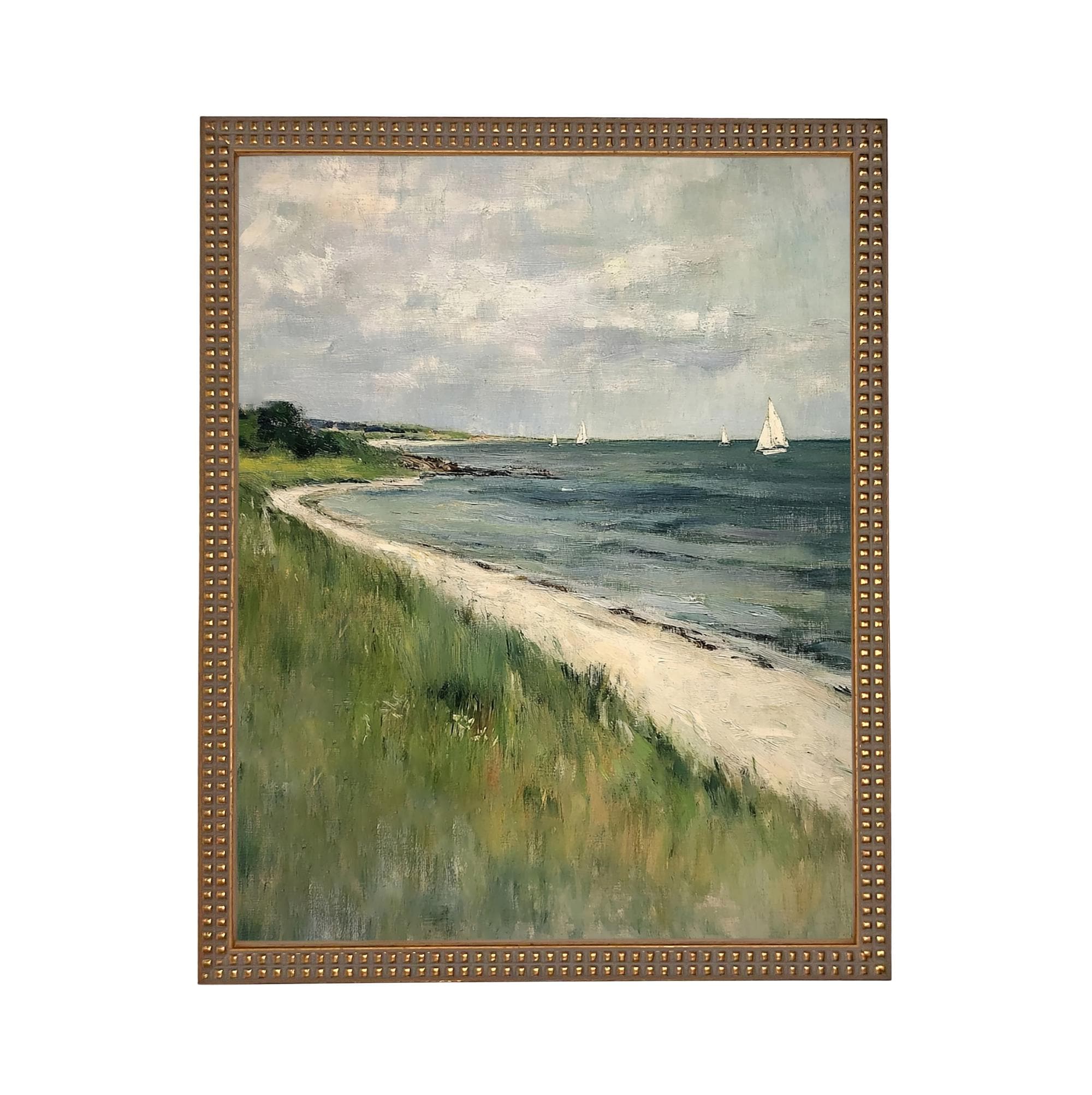 Framed Coastal Canvas Print: Vintage Beach House Art #COAS-209