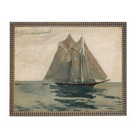 Framed Vintage Coastal Seascape Canvas Print: Sailboat Art, Beach House Decor #COAS-210