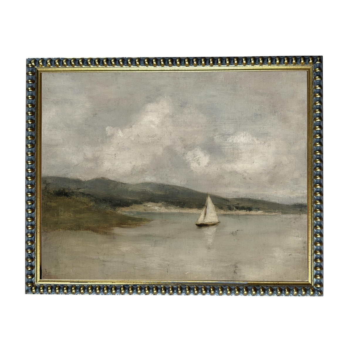 Vintage Framed Nautical Coastal Seascape Canvas Print: Sailboat Art, Beach House Decor #COAS-211