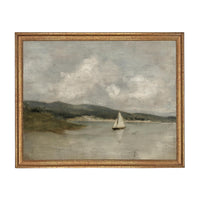 Vintage Framed Nautical Coastal Seascape Canvas Print: Sailboat Art, Beach House Decor #COAS-211
