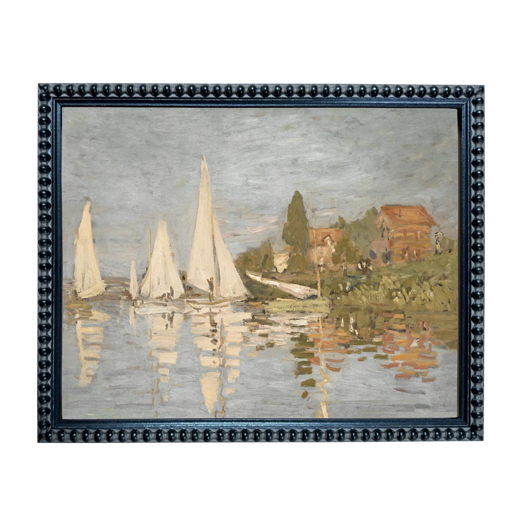 Framed Sailboat Seascape Coastal Canvas Print: Vintage Beach House Art #COAS-212