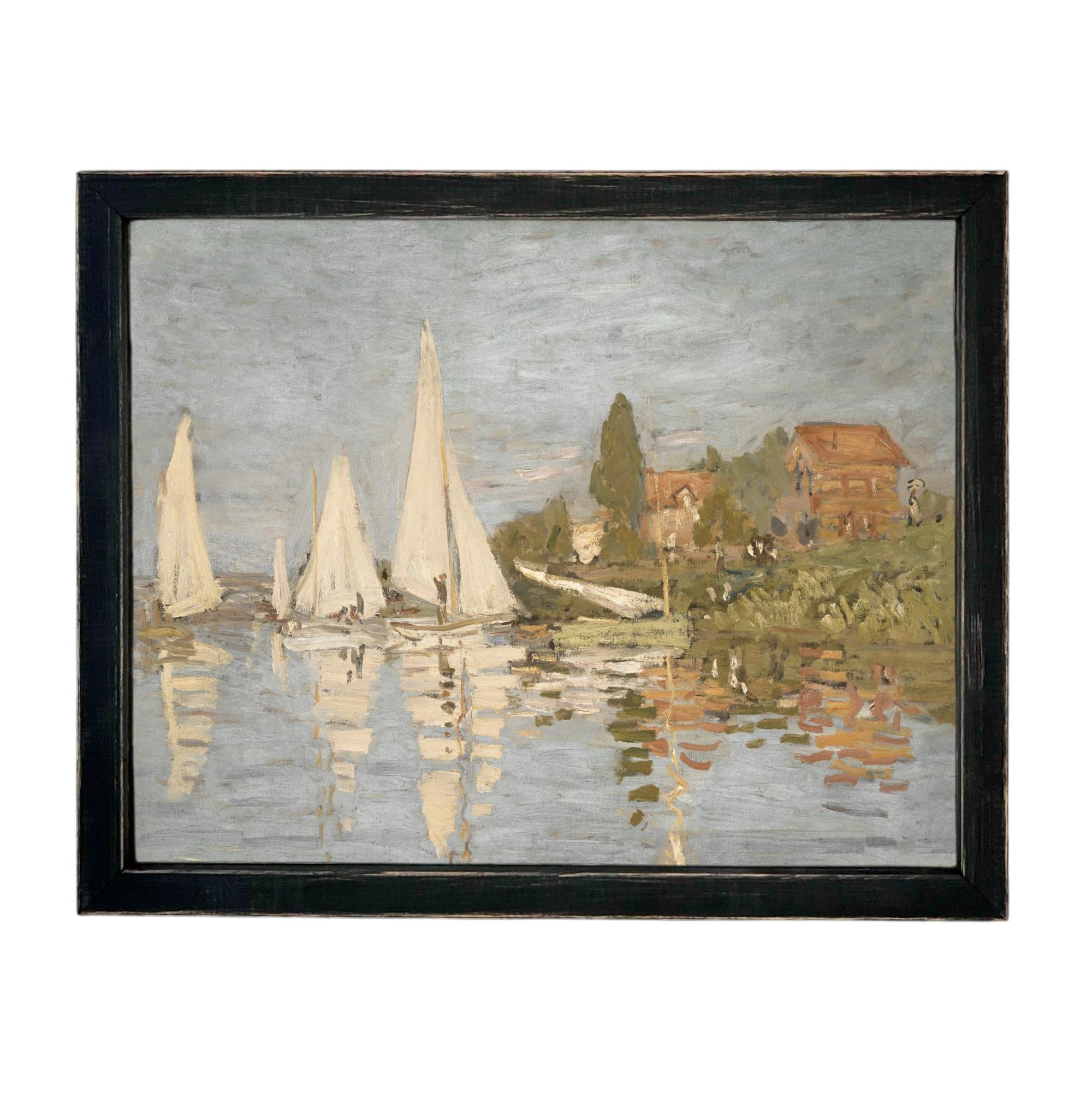 Framed Sailboat Seascape Coastal Canvas Print: Vintage Beach House Art #COAS-212