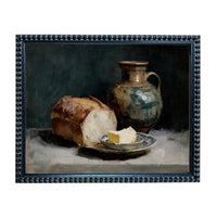Framed Vintage Pottery and Bread Still Life Painting, Farmhouse Kitchen Canvas Print #ST-643