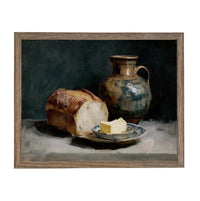 Framed Vintage Pottery and Bread Still Life Painting, Farmhouse Kitchen Canvas Print #ST-643