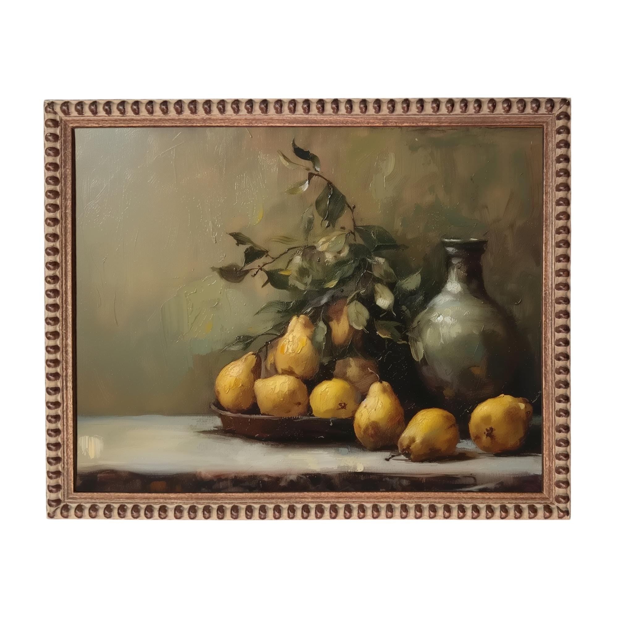 Vintage Framed Pears Canvas Art: Still Life Kitchen Painting ST-644