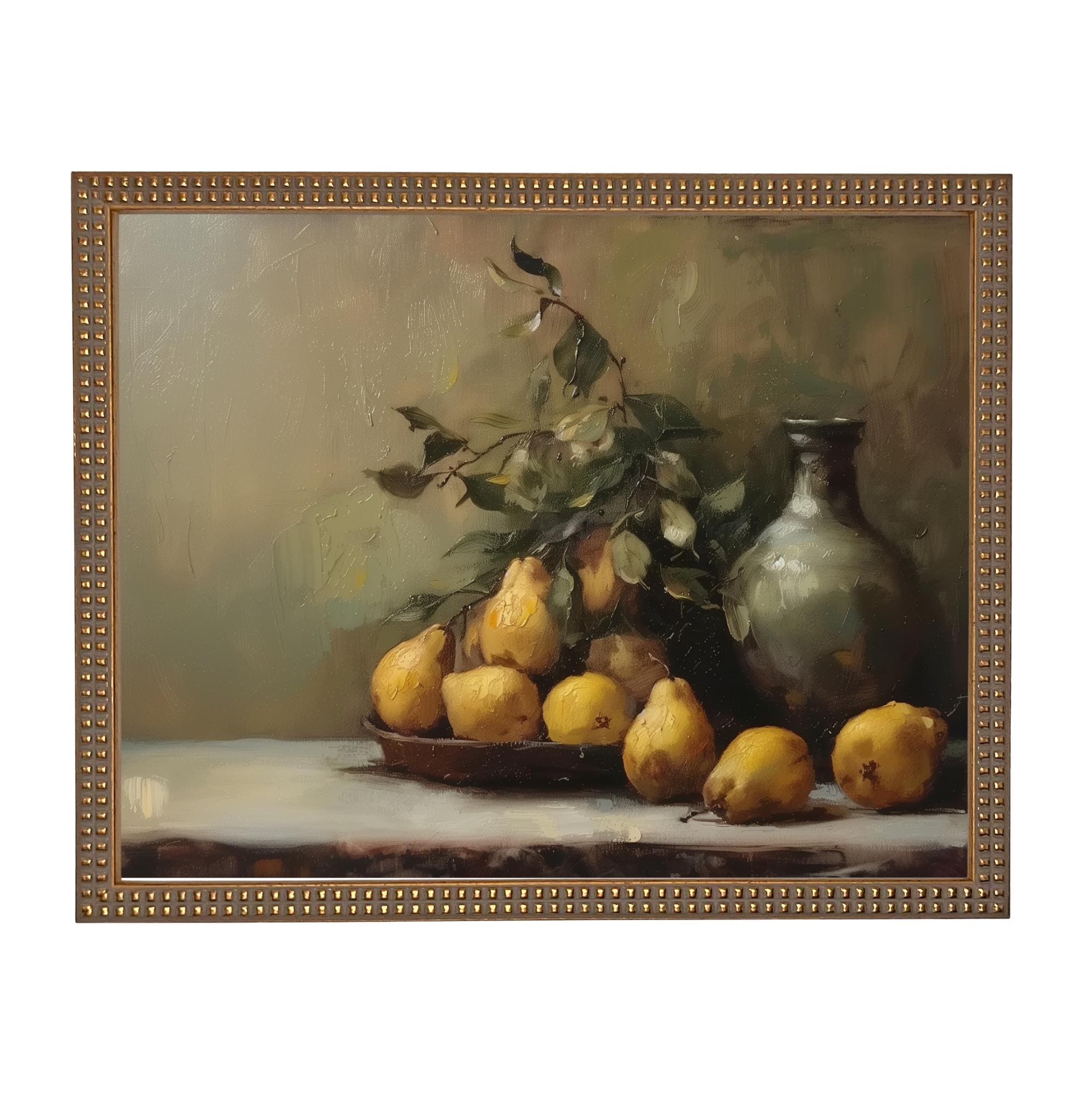 Vintage Framed Pears Canvas Art: Still Life Kitchen Painting ST-644