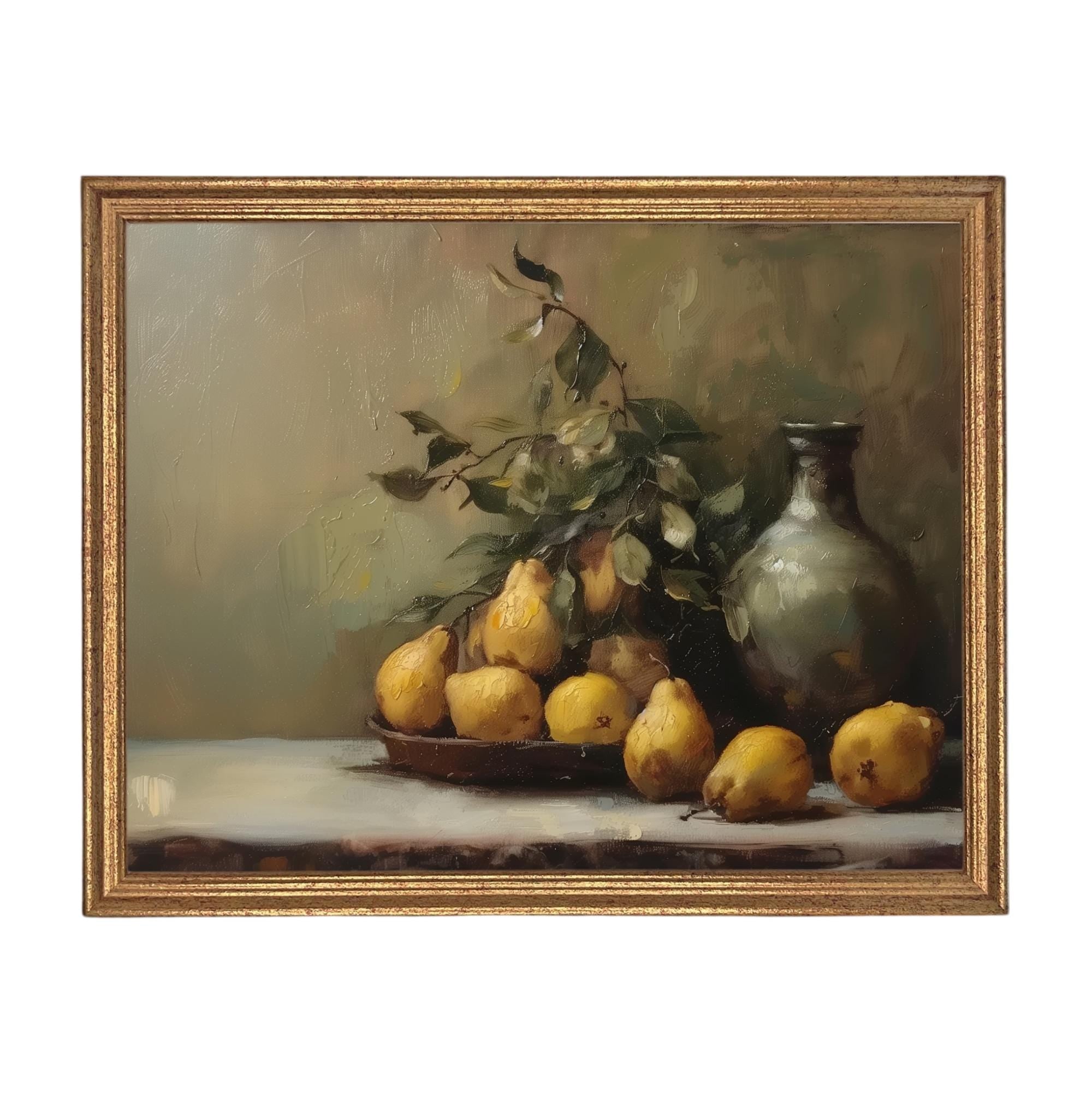 Vintage Framed Pears Canvas Art: Still Life Kitchen Painting ST-644