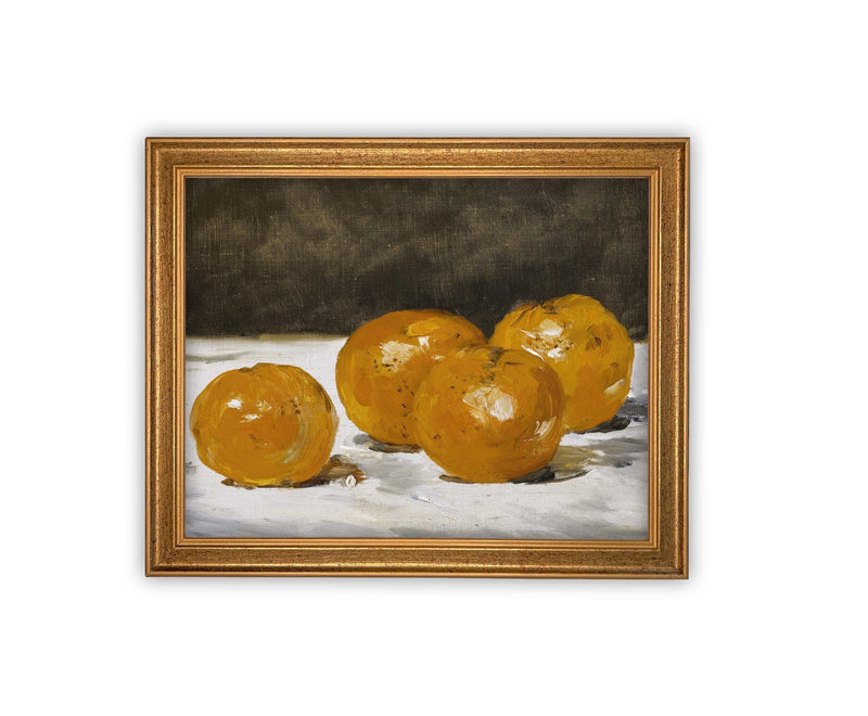 Vintage Framed Oranges Canvas Print: Still Life Kitchen Art #ST-645