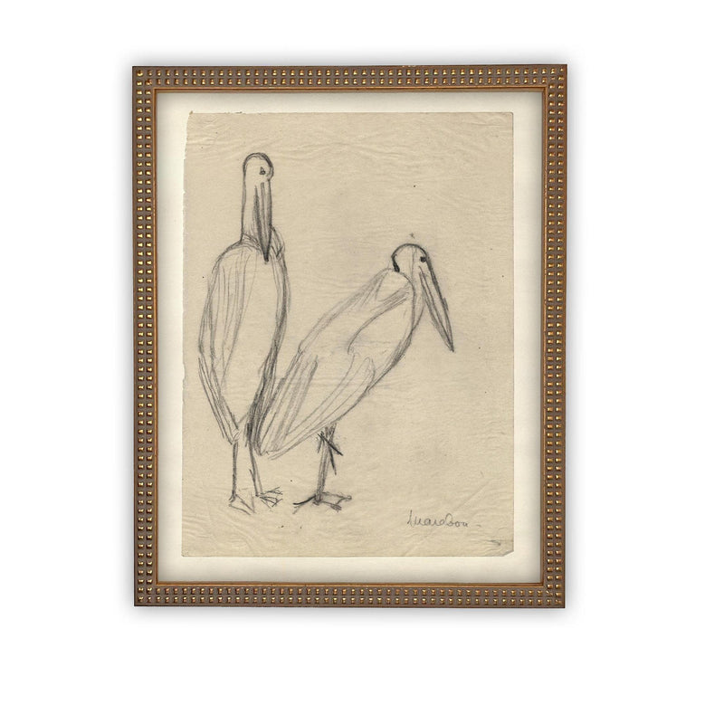 READY TO SHIP 24X36 Vintage Birds Sketch Framed Canvas Art: Nursery Print