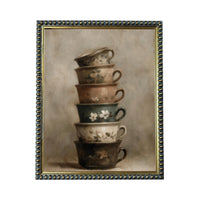 Framed Vintage Kitchen Teacups Pottery Still Life Canvas Print ST-649
