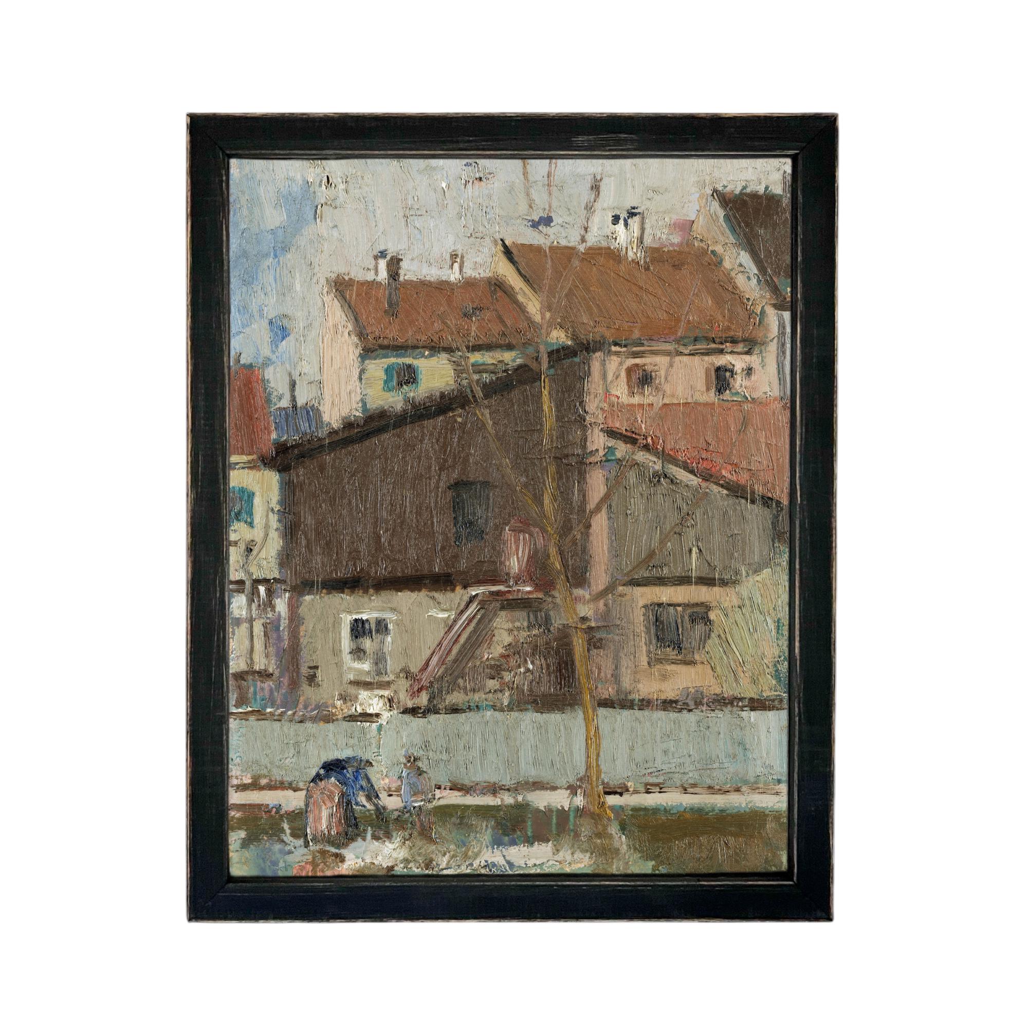Framed European Cityscape Canvas Art Print: Vintage Farmhouse Decor #ARC-128